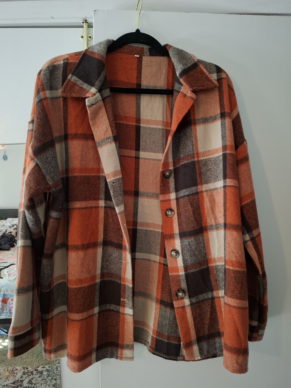 Women's Orange Plaid Button-Up Shacket